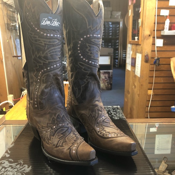 Dan Post ladies custom boots tan pink stones NWT - Picture 1 of 9